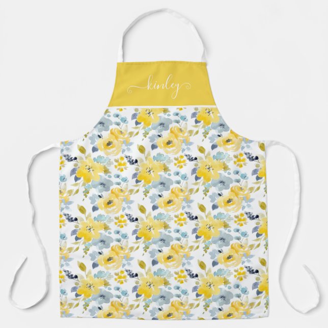 Tablier Aquarelle jaune et bleu Motif (Recto)
