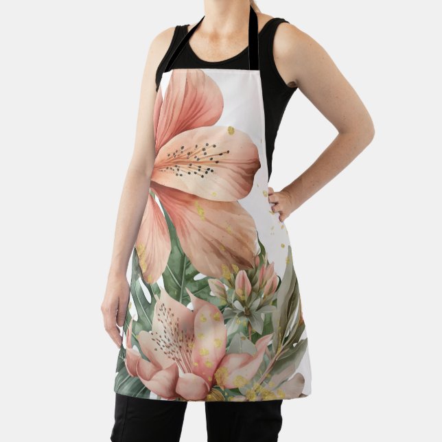 Tablier Aquarelle Jungle Flores Peach Gold Splash (Insitu)