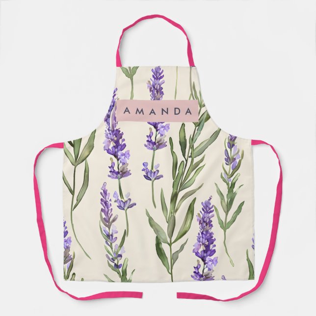 Tablier Aquarelle Lavande Élégante Personnalisée (Recto)
