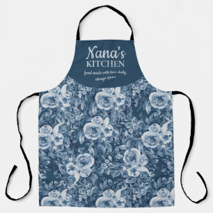 Tablier Aquarelle marine bleu floral de la cuisine de Cute