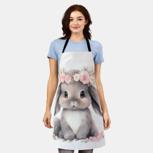 Tablier Aquarelle mignonne Bébé Lapin de Pâques Filles gra