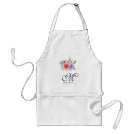 Tablier Aquarelle moderne Rose Bouquet Floral Monogramme