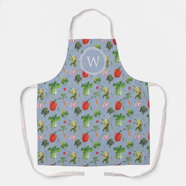 Tablier Aquarelle Monogramme de légumes bio (Recto)