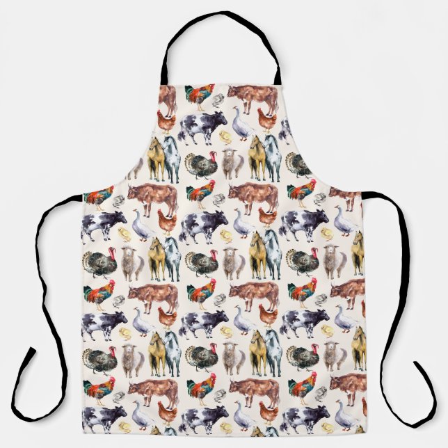 Tablier Aquarelle motif des animaux de ferme (Recto)
