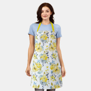 Tablier Aquarelle Motif Floral Jaune