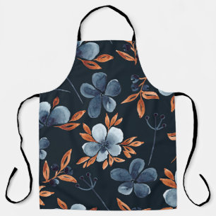 Tablier Aquarelle motif floral transparent avec indigo flo