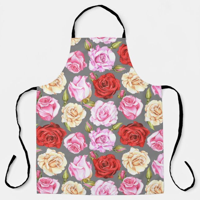 Tablier Aquarelle motif sans couture avec roses. Sans fil (Recto)