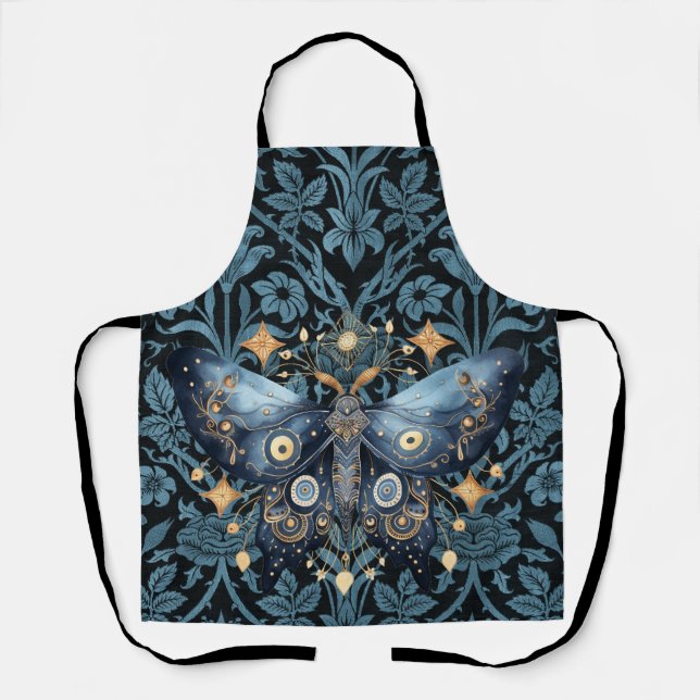 Tablier Aquarelle mystique Bleu et doré Night Moth (Recto)