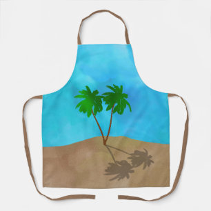 Tablier Aquarelle Palm Tree Beach Scene Collage