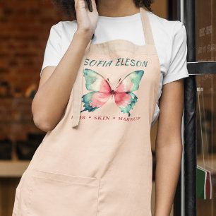 Tablier Aquarelle Papillon Élégant Bleu Rose Uniforme