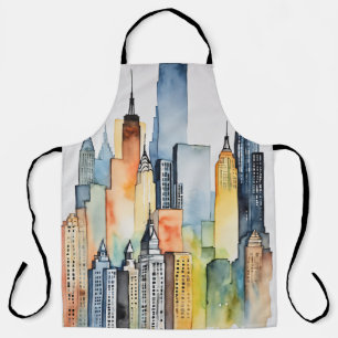 Tablier Aquarelle Peint Urbain Cityscape Skyscapers