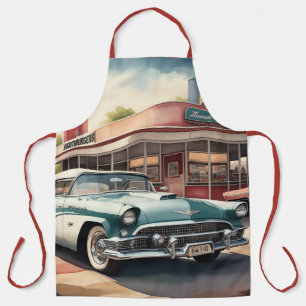 Tablier Aquarelle Peinture de voiture et de dîner d'époque