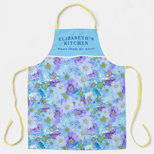 Tablier Aquarelle personnalisée Bush Fleur sauvage bleu ro
