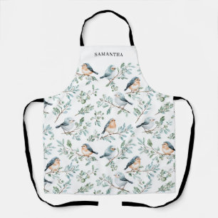 Tablier Aquarelle personnalisée d'oiseau d'hiver
