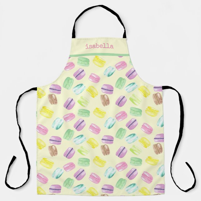 Tablier Aquarelle personnalisée Macarons français |Macaron (Recto)
