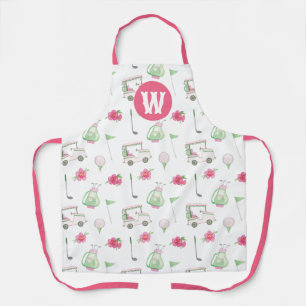 Tablier Aquarelle Pink & Green Golf Panier Monogramme
