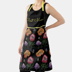 Tablier Aquarelle Poppy Rouge Orange Noir Floral Meilleure