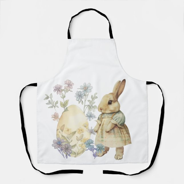 Tablier Aquarelle rétro oeuf de Pâques et lapin (Recto)