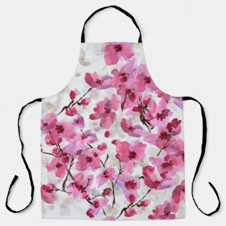 Tablier Aquarelle rose Fleur Cerisier Sans Couleur.