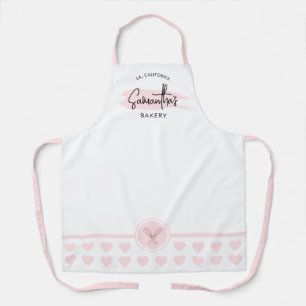 Tablier Aquarelle rose Nom du script Boulangerie Chef Trai