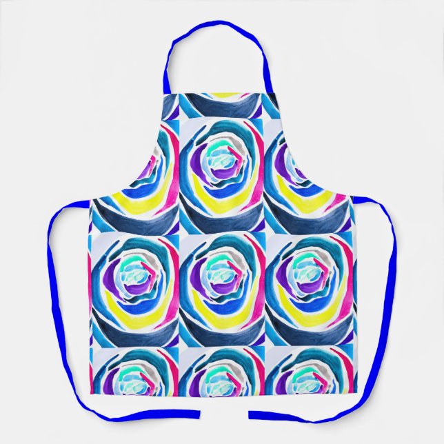 Tablier Aquarelle rose pop art bleu (Recto)