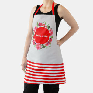 Tablier Aquarelle Rose rose et des pavots rouges Cercle de