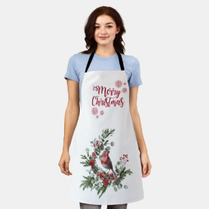 Tablier Aquarelle Rouge Cardinal Bird Wreath