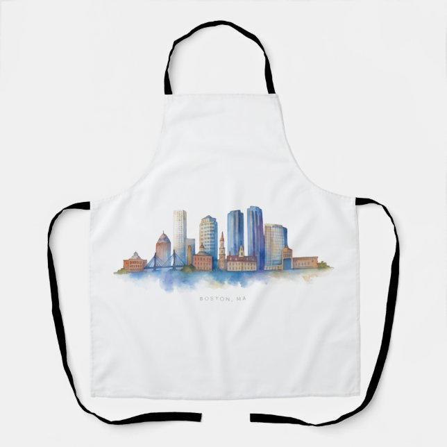 Tablier Aquarelle Skyline de Boston City | MA Boston moder (Recto)