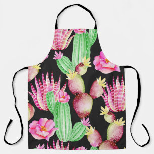 Tablier Aquarelle succulents : cactus motif floral.