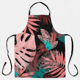 Tablier Aquarelle transparente motif avec plantes tropicau