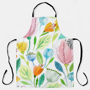 Tablier Aquarelle transparente motif avec rose et jaune f