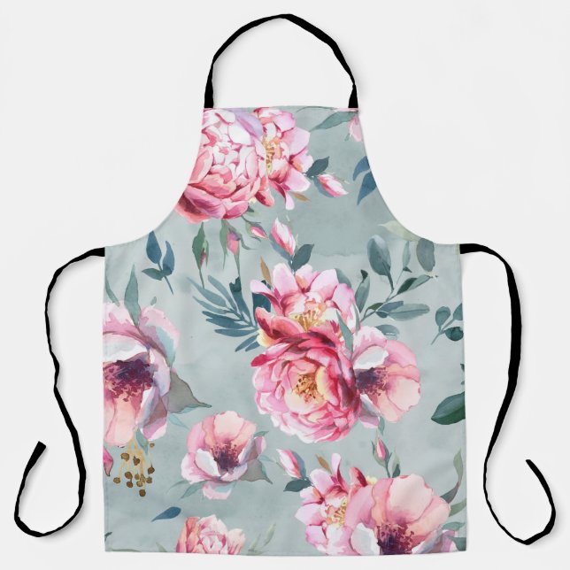 Tablier Aquarelle transparente motif de la pivoine et fleu (Recto)