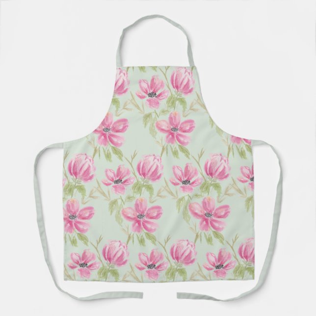 Tablier Aquarelle Triple Fleurs roses (Recto)