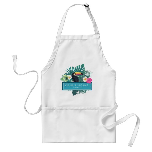 Tablier Aquarelle Tropical avec Mariage Toucan ID Turquois (Devant)
