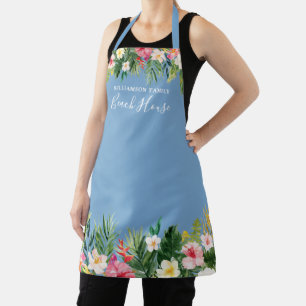 Tablier Aquarelle Tropical Floral Beach House Family Blue