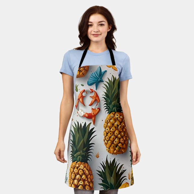 Tablier Aquarelle tropicale ananas Motif sans couture (Porté)