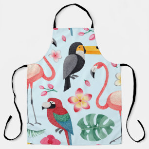 Tablier Aquarelle Tropicale : Fusion Oiseau-Fleur.