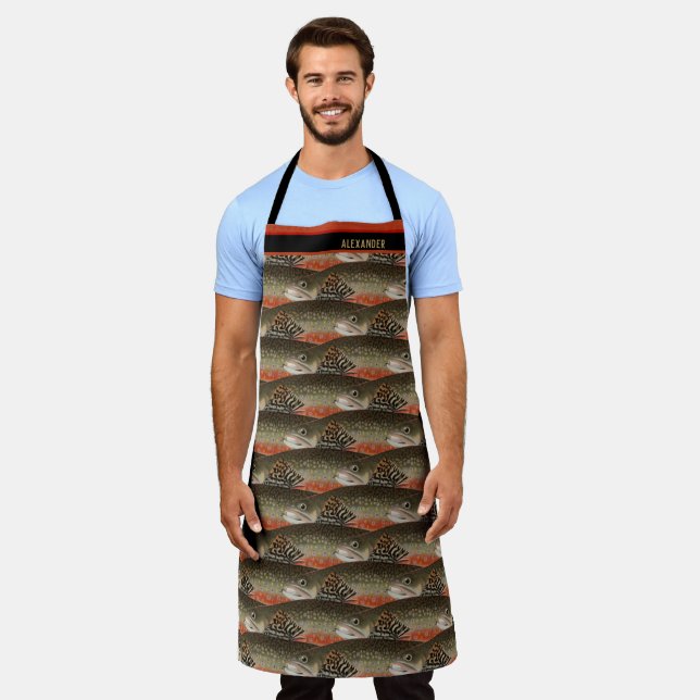 Tablier Aquarelle truite Motif Chef pêcheur cuisinier (Porté)
