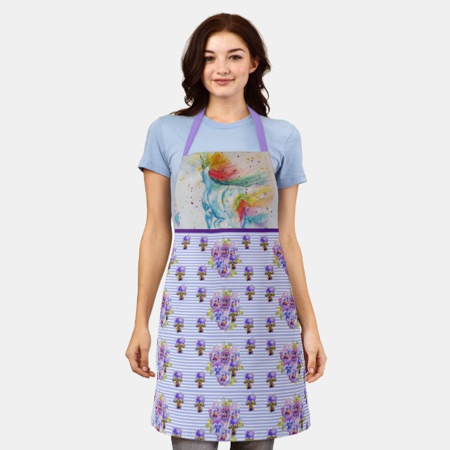 Tablier Aquarelle Unicorne Peinture Purple Womans Apron (Porté)