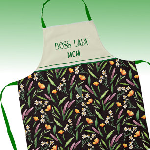 Tablier Aquarelle verte Fleur sauvage motif floral