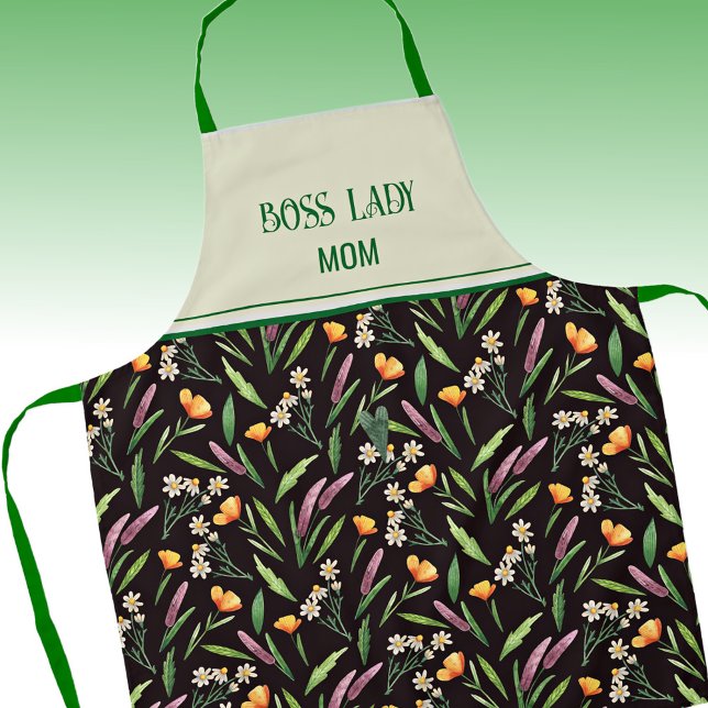 Tablier Aquarelle verte Fleur sauvage motif floral (Créateur téléchargé)