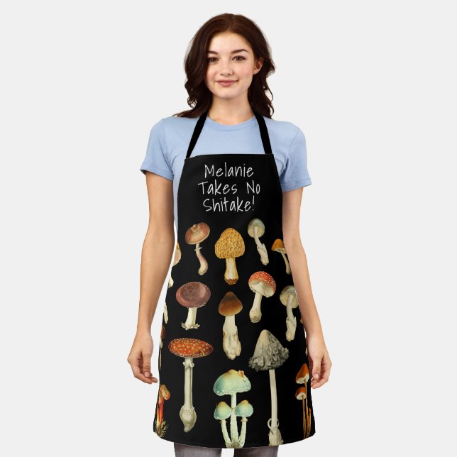 Tablier Aquarelle vintage Champignons Drôle Dire (Porté)