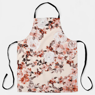 Tablier Aquarelle vintage floral transparent motif, brun