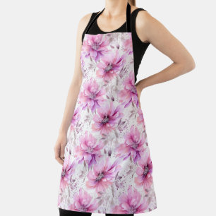 Tablier Aquarelle violet rose Motif de printemps