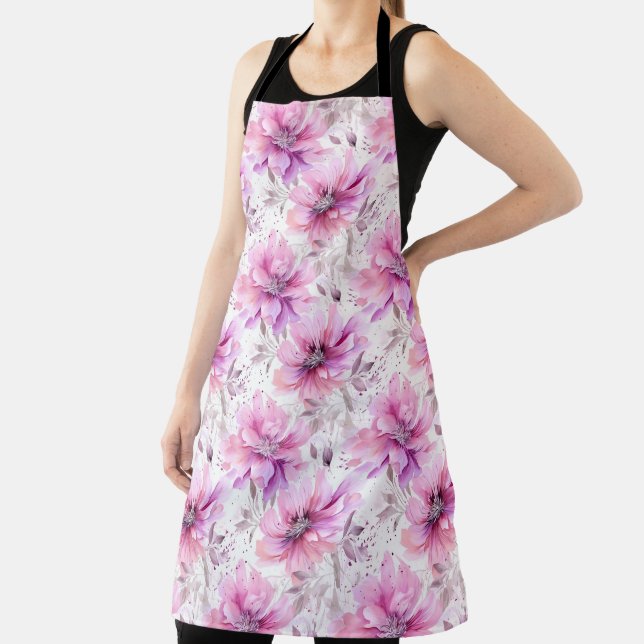 Tablier Aquarelle violet rose Motif de printemps (Insitu)