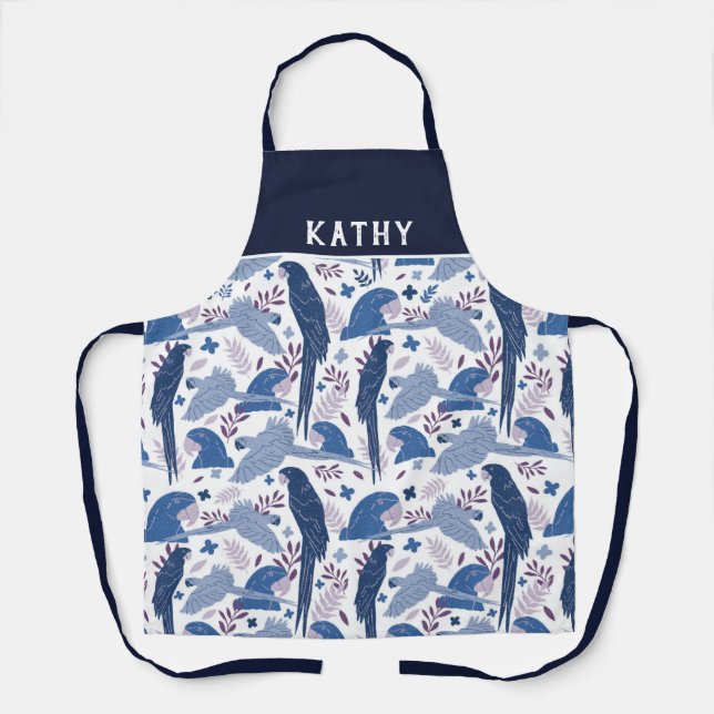 Tablier Ara Parrot Blue Rose Tropical Leaf Nom du Motif (Recto)