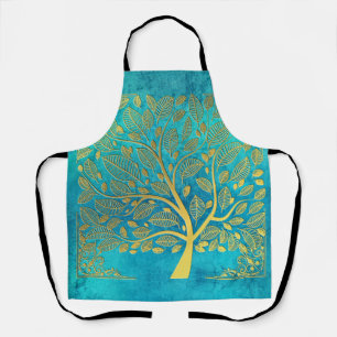 Tablier Arbre bleu et or turquoise
