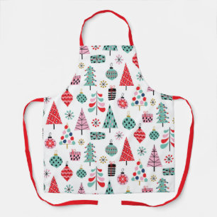 Tablier Arbre de Noël. Motif moderne bleu, rouge et rose