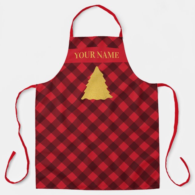 Tablier Arbre de Noël Rouge et Noir Buffalo Plaid (Recto)