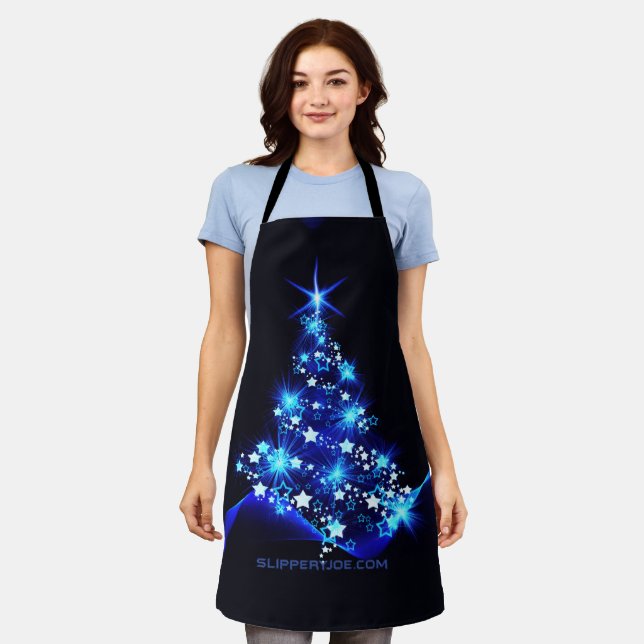 Tablier arbre de Noël stylisé SlipperyJoe bleu brillant s (Porté)